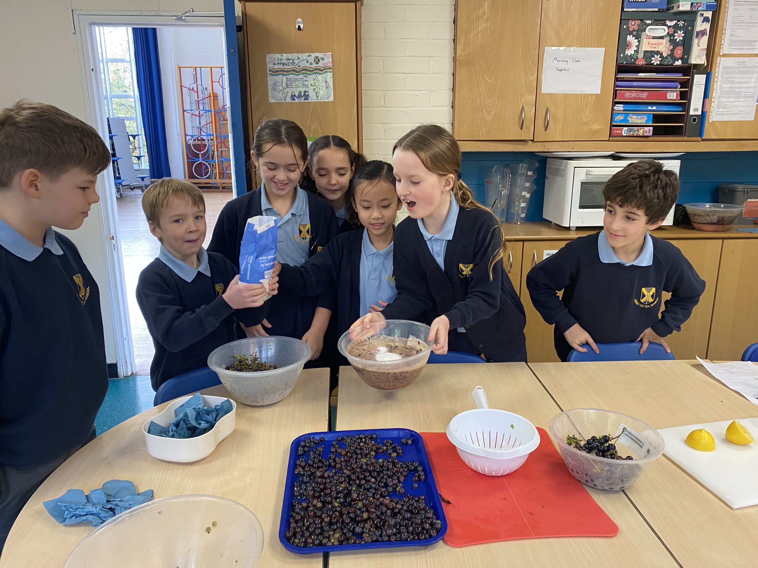 Making jam at The Abbey CE VA Primary School using grapes harvested on the school grounds.