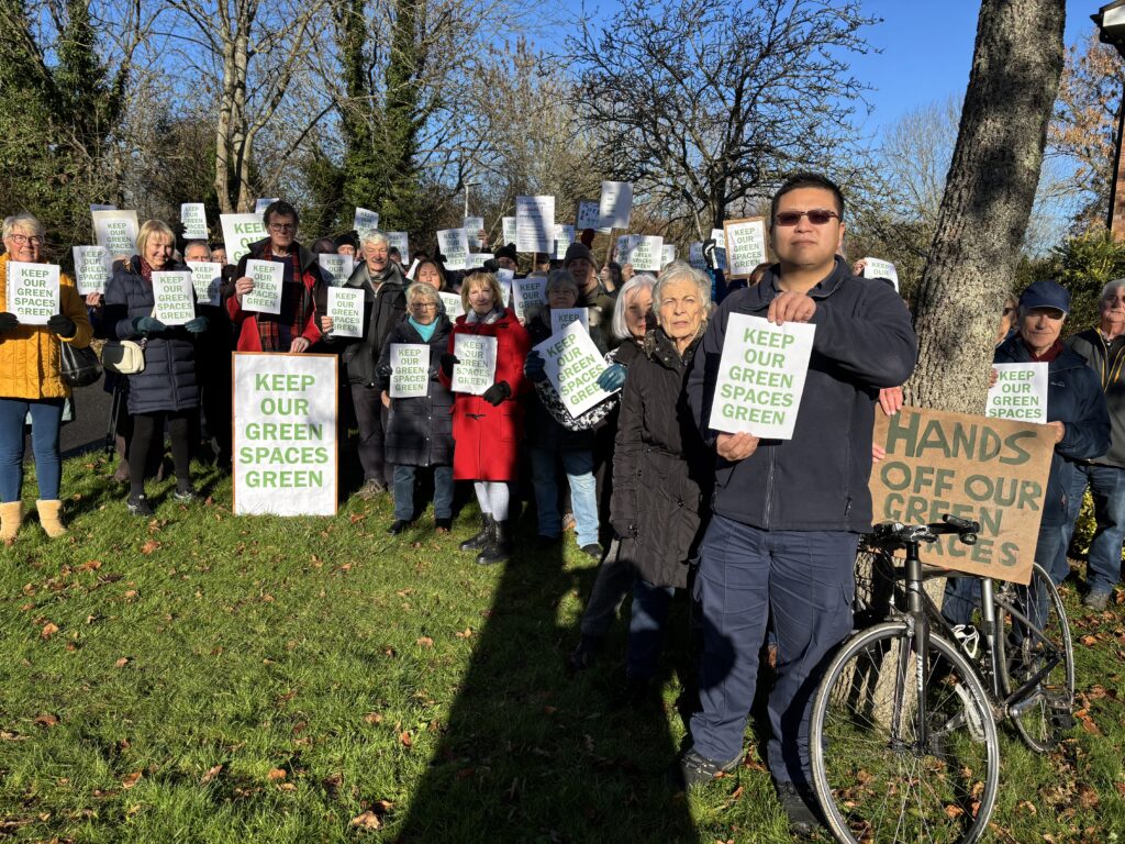 Verulam residents protesting against planning applications for community green space on the estate.