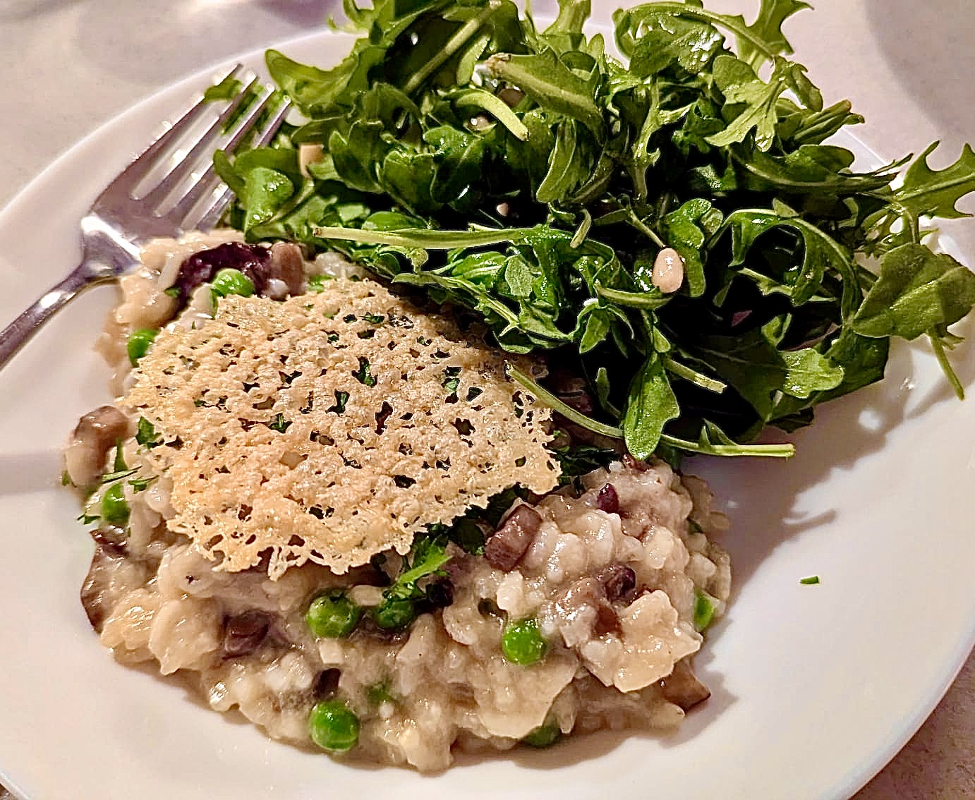 Mushroom risotto with parmesan tuile