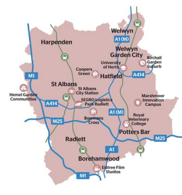 Central Herts UA as seen in the three authorities model. Graphics courtesy of HCC.
