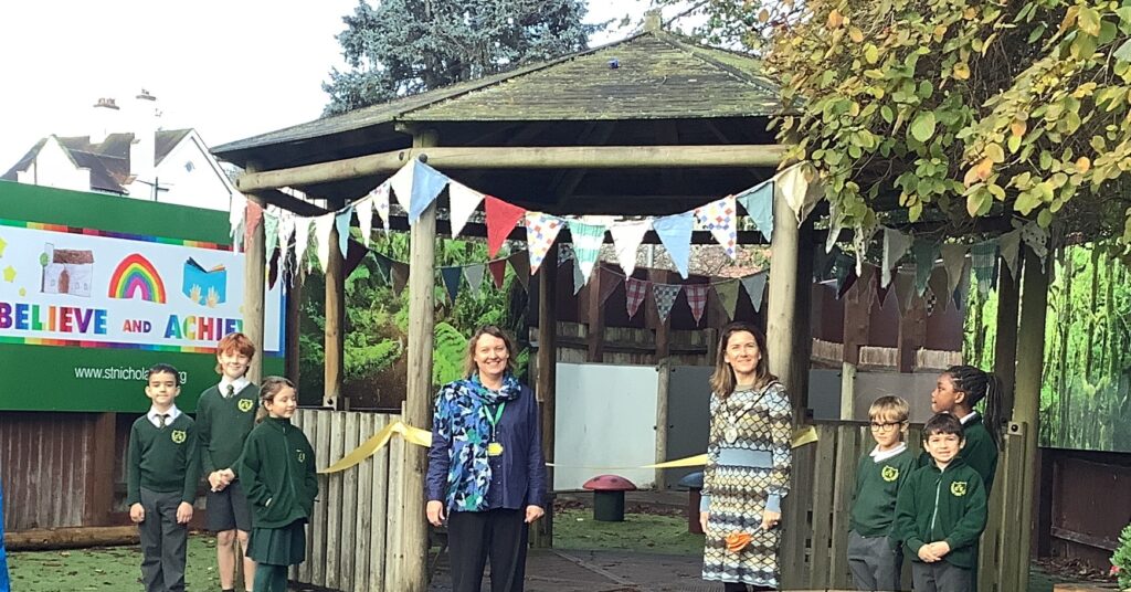 Harpenden Mayor Cllr Beth Fisher opens the new playground at St Nicholas' Primary School.