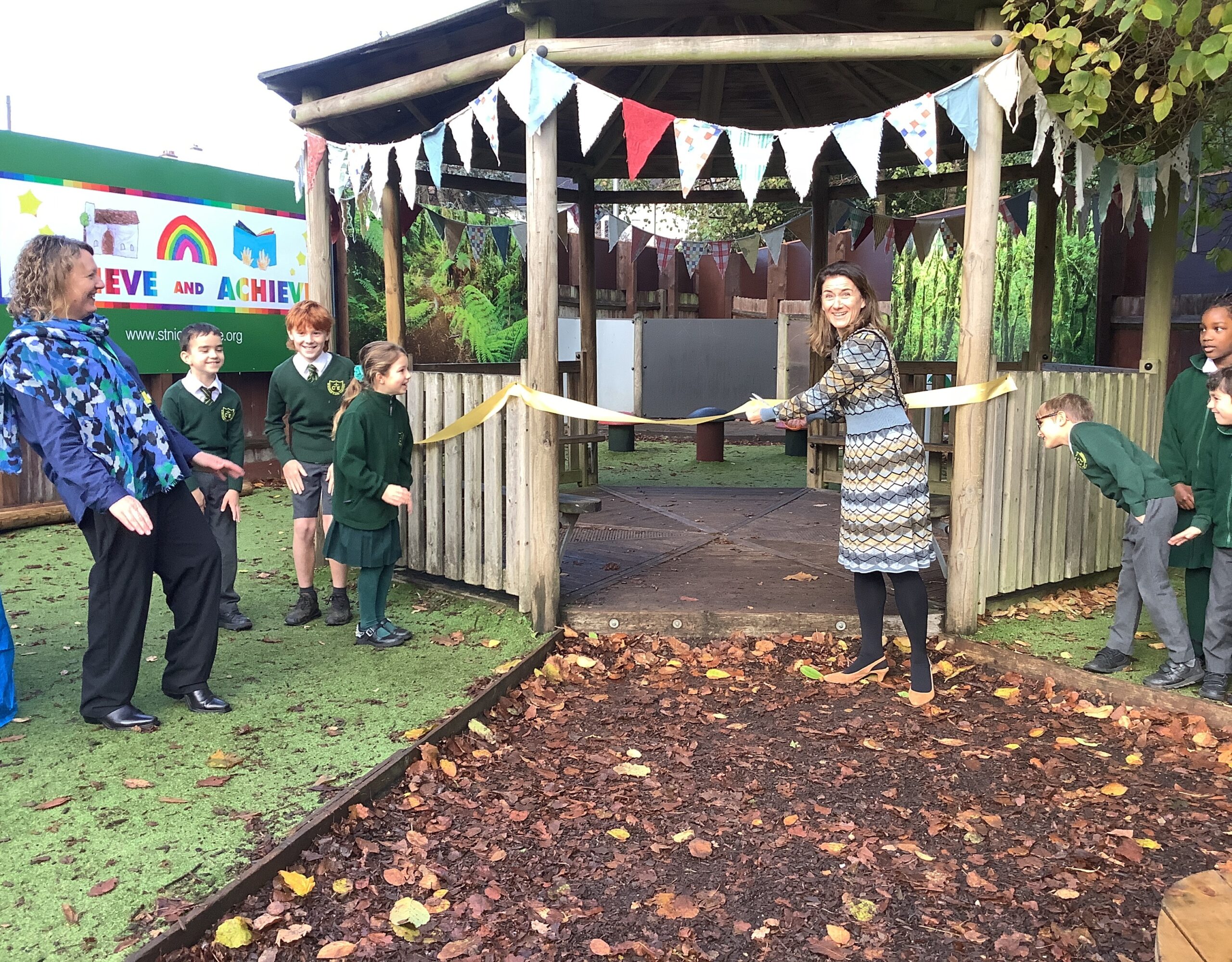 Harpenden Mayor Cllr Beth Fisher opens the new playground at St Nicholas' Primary School.