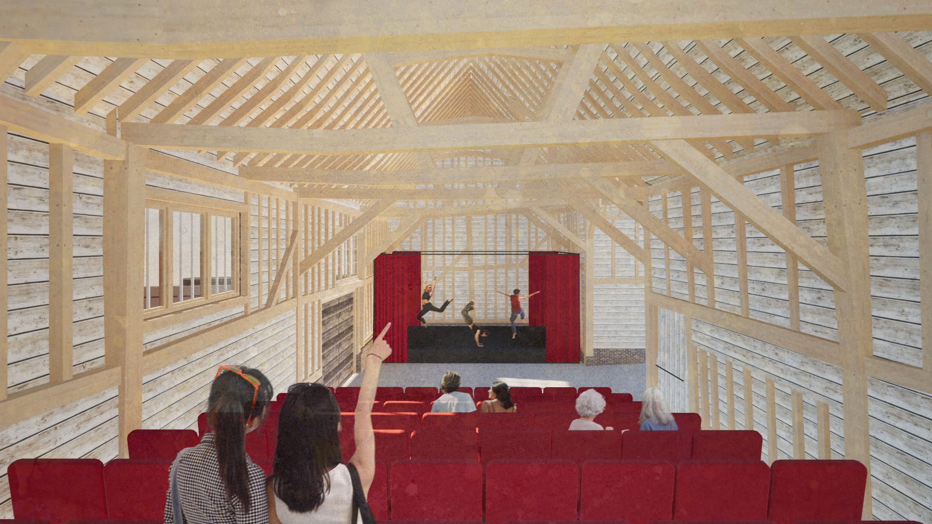 St Germain's Barn back of theatre image. Credit Simon Knight Architects