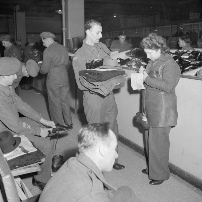 Collecting demob clothing (courtesy of the Imperial War Museum)