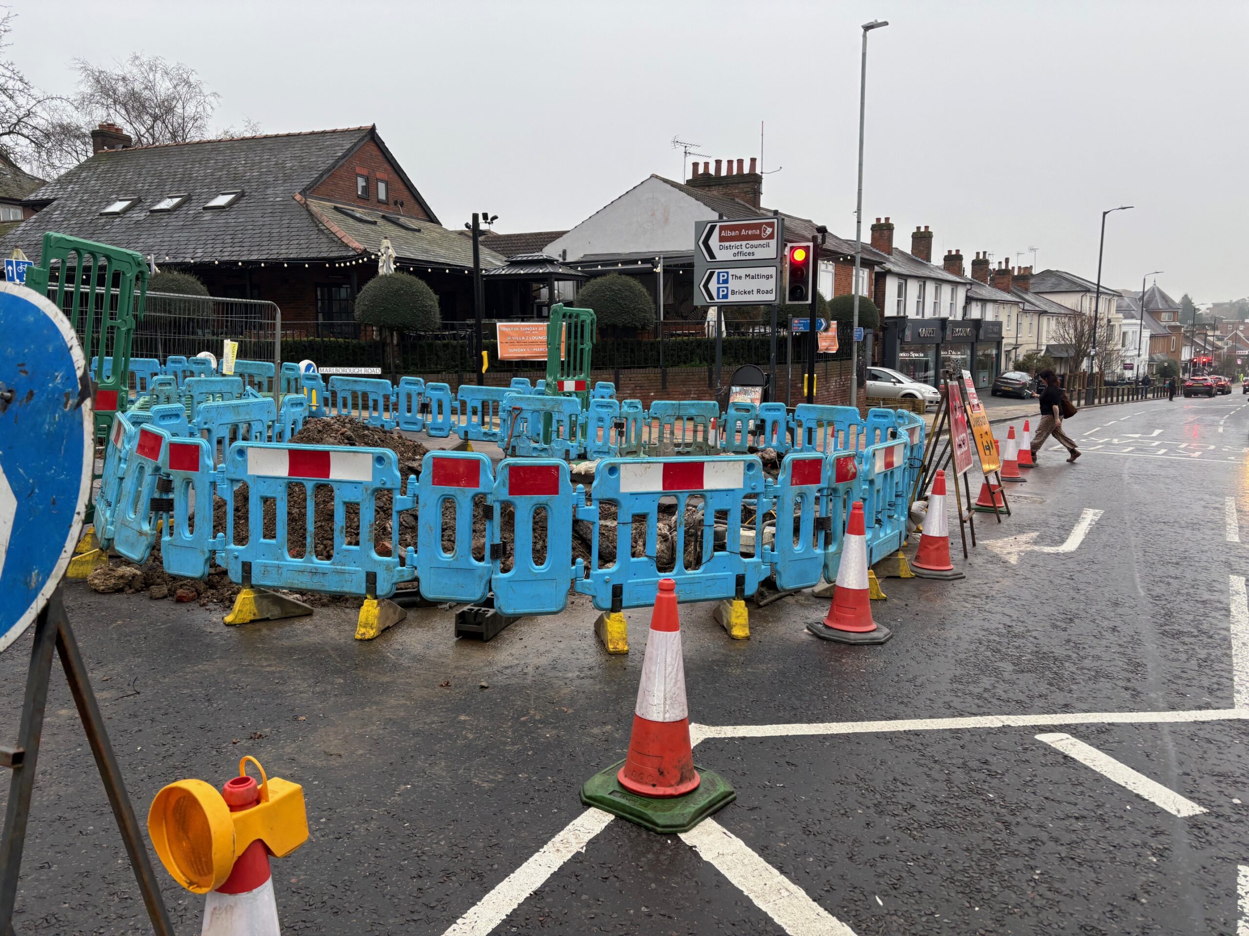 The roadworks at the bottom of Marlborough Road.