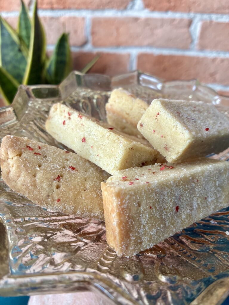 Pink peppercorn shortbread fingers