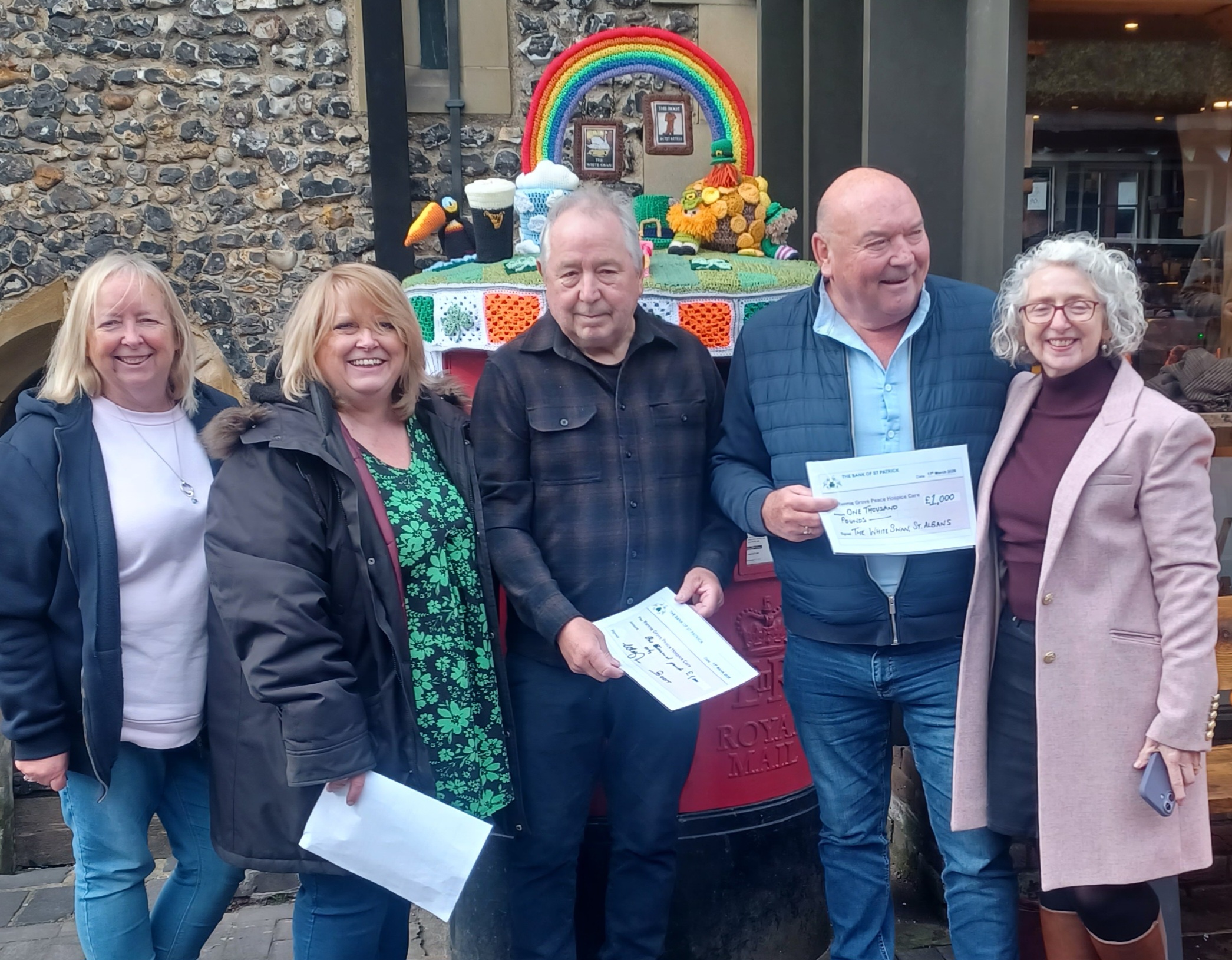 Sopwell Knitters with the pub landlords.
