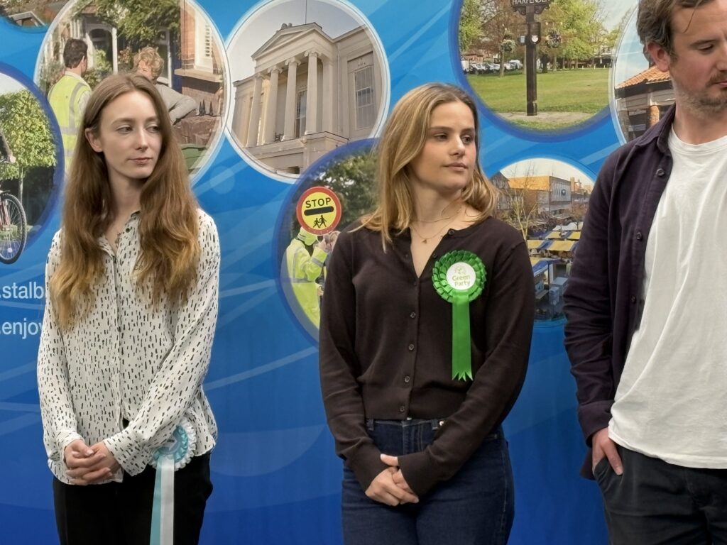 (Left) Reform UK's Eleanor Jackson, (centre) Green candidate Aimee Crompton-Smith