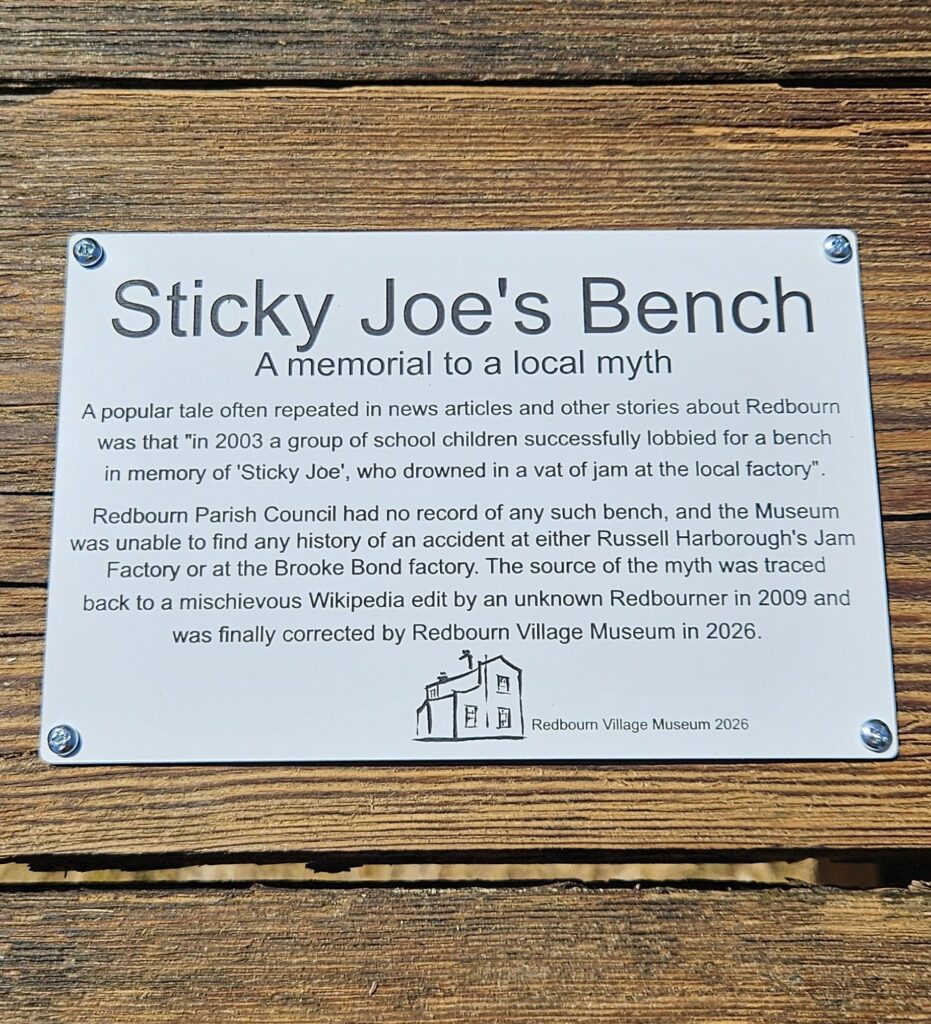 Sticky Joe's bench at Redbourn Village Museum