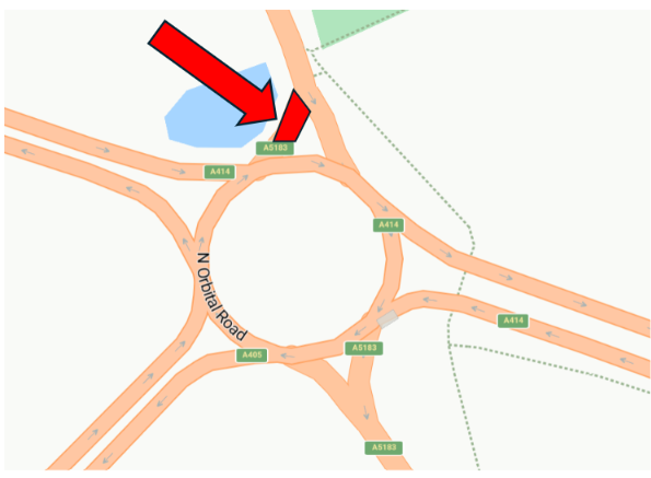 The northbound A5183 exit from the Park Street roundabout will be closed for four to five weeks.