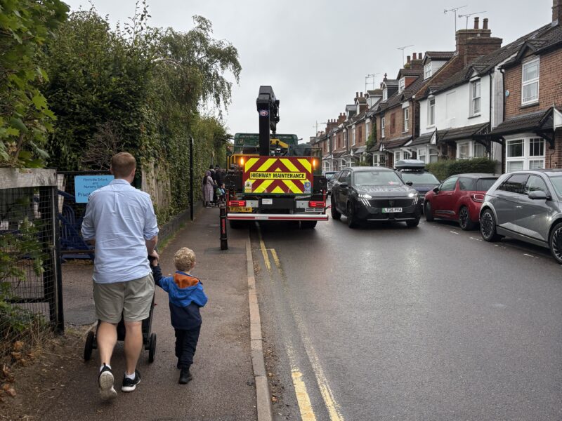 The delivery truck mounted the kerb near Fleetville Nursery.