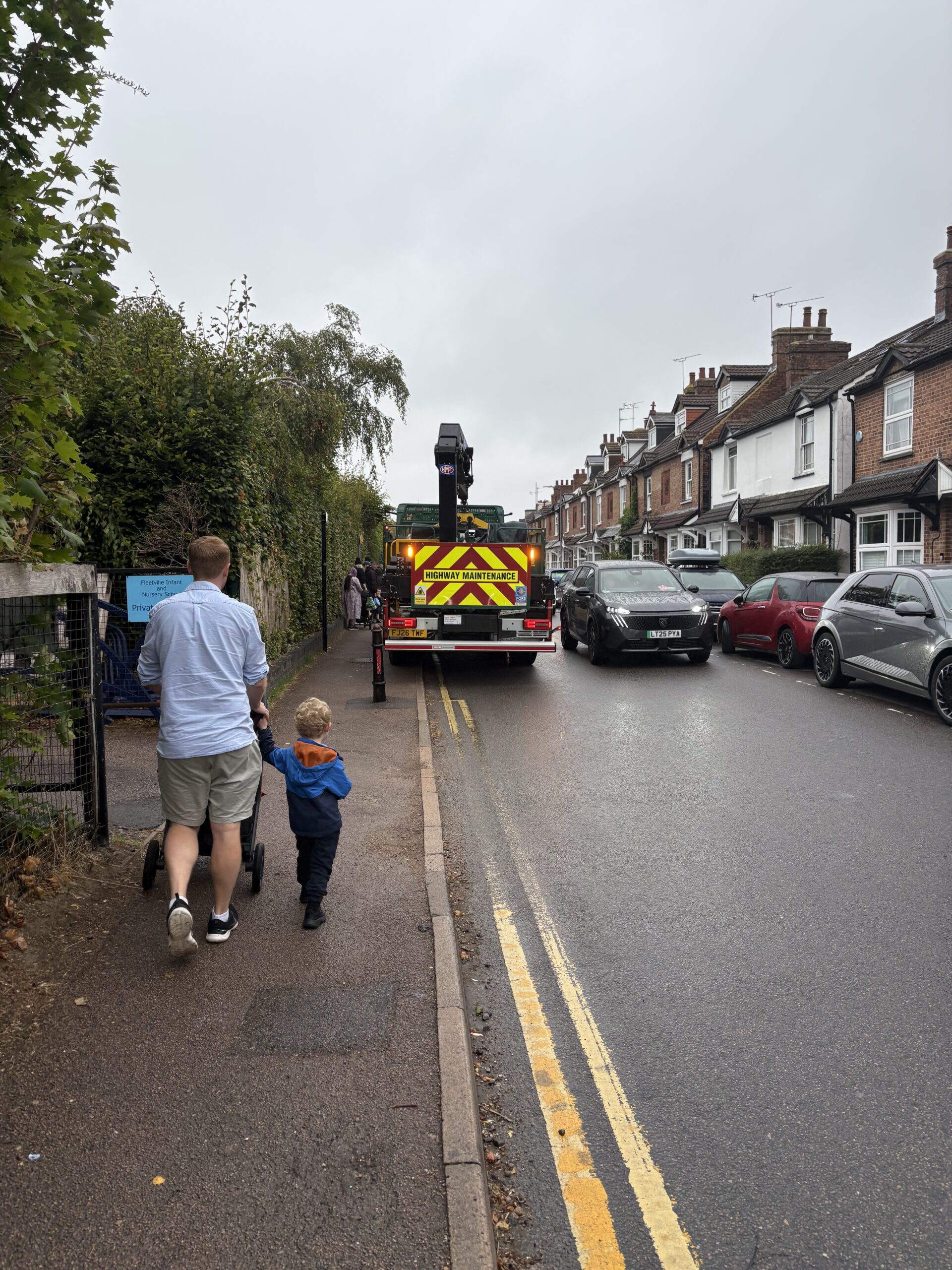 The delivery truck mounted the kerb near Fleetville Nursery.
