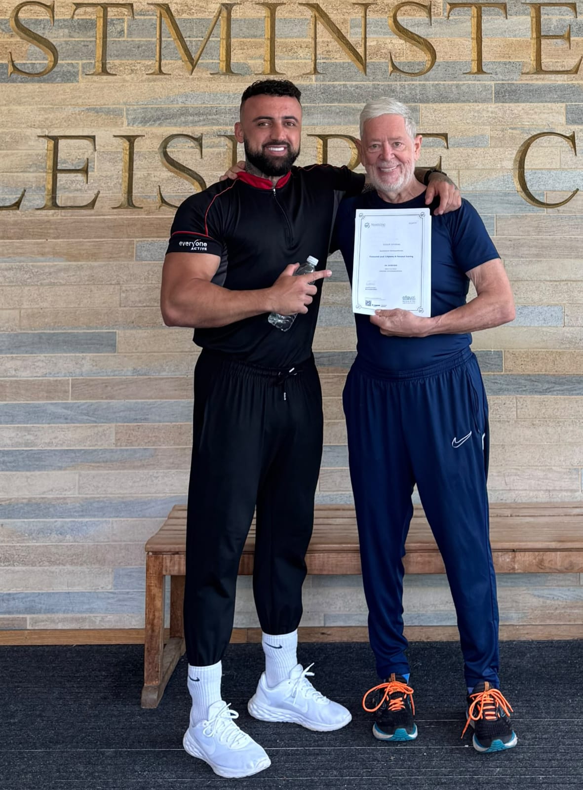 Richard and his personal trainer, Kieran O'Reilly at Westminster Lodge Gym, just after he did his first ever chin-up.