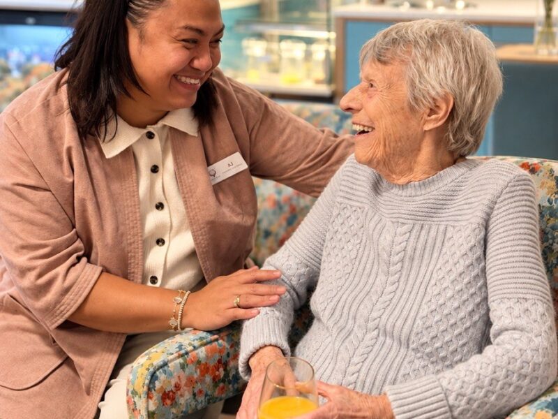 AJ with resident Sybil Barden