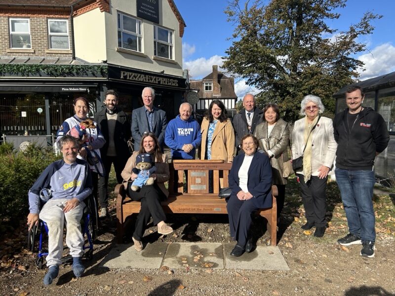 The unveiling of the town centre bench was attended by MP Victoria Collins MP, Deputy Lieutenant David Williams, David Barker, chief executive of young people's mental health charity Youth Talk and Pam Brown (seated on the bench on the right.