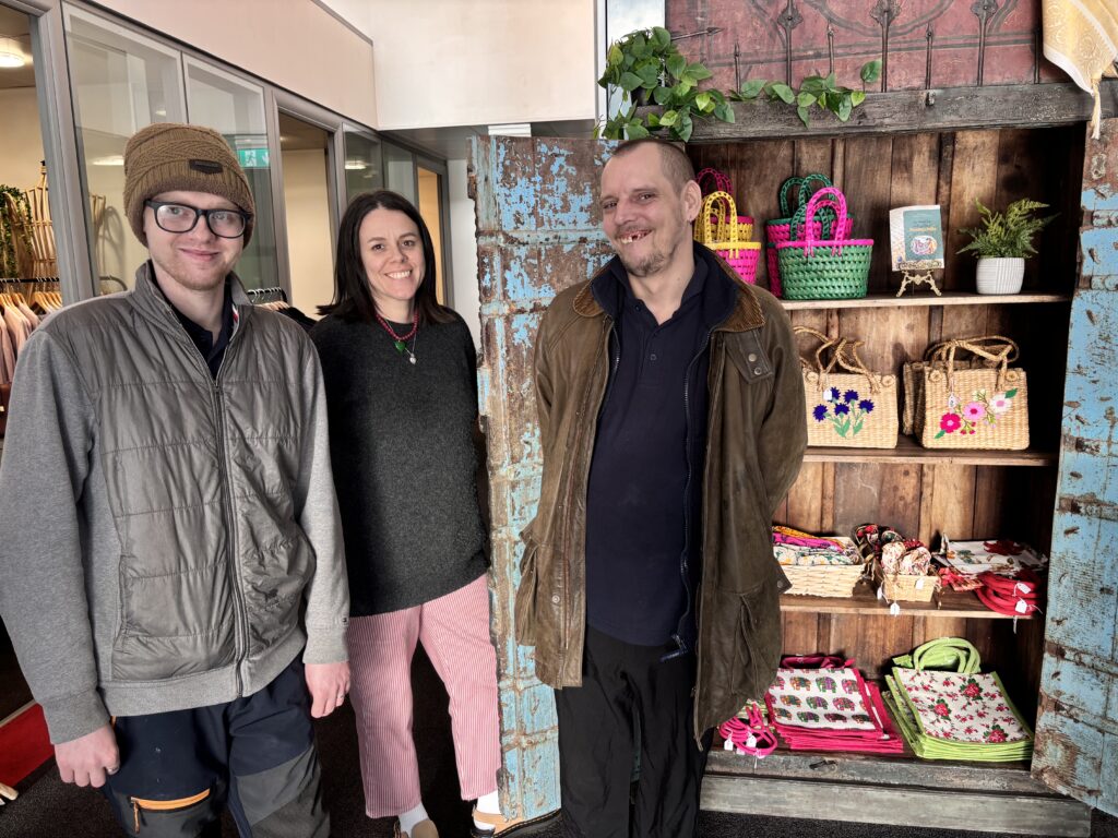 Emmaus Hertfordshire business development manager, Gemma Beckett (centre) with former companion Brandon (left) and companion Lee, at the St Peters shop opening in January.
