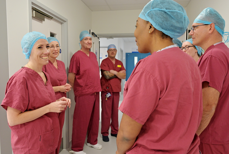 Daisy Cooper MP joins staff at St Albans City Hospital's new surgical centre.